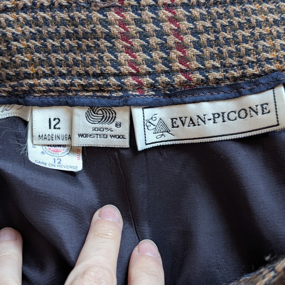Vintage Evan Picone 2 Piece Plaid Wool Suit Set Skirt/Blazer W10 Red/Browns - Picture 11 of 16